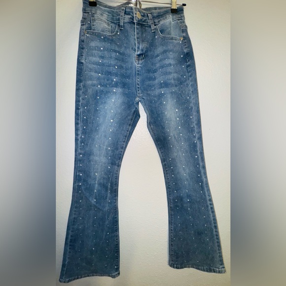 Women's Blue Jeans with Rhinestones - Picture 1 of 6